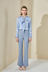 Azure Elegance Bow Blouse